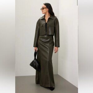 Nanushka Carlotta Faux Leather Hunter Green Maxi Skirt Fall Size Large Grunge